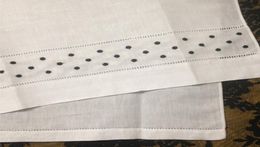 Home Textiles Towel 12PCSLot 14x22quotWhite Linen Hand Towel with Embroidered Black Dots Guest Towel For Occasions9596238