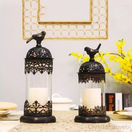 Candle Holders 1pc BirdCage Iron Candlestick Holder Glass Stand Lantern Europe Moroccan Hollow Stick Home Wedding Decor