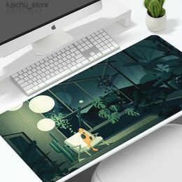 Mouse Pads Wrist Rests Mouse Pad Gamer Green Cute Cat Aesthetic XL HD Mousepad XXL keyboard pad Mouse Mat Non-Slip Soft Office PC Desktop Mouse Pad Y240419