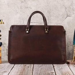 Briefcases Crazy Horse Leather Men Briefcase Business Retro Head Layer Cowhide Light Section Tote Computer Bag Genuine Men's Bags