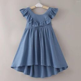 Girl Dresses 2024 Summer Kids Girls Dress Cotton Sleeveless Solid Colour Ruffles For Lovely Infant Toddler Baby Party