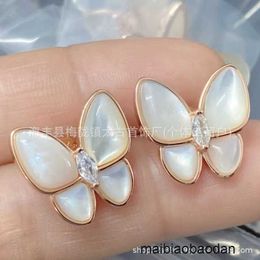 Vancclfe Top Quality Classic Style High version V Golden Fan Family Rose Gold Butterfly Earrings Thick Plated 18K 925 Silver Needle Light Luxury end