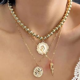 Chains Layered Pendant Necklace Coin Sweater With Bead Chain Women's Metal Jewellery Accessory