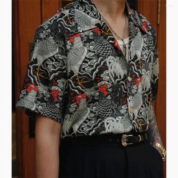 Women's Blouses 2024 Japanese Painting Pattern Shirts For Men Loose Oversized Summer Blouse Y2K Hip Hop Button Up Shirt Lapel Tops Camisa