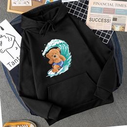 New Fun Surfing Teddy Bear Hooded Casual Shirt for Women's Fashion Sweatshirt Loose Street Multi Color Sweatshirt