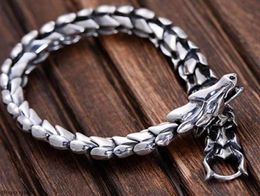 Beaded Strands Genuine Sterling Silver Jewelry Heavy Dragon Scale Bracelet For Men Vintage Nordic Punk Men039s2393455