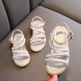 244M Sandals Girl Sandals Summer Fashion Kids Baby Girls Bling Rhinestone Princess Single Sandals For Little Big Girls Shoes 240419