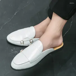 Casual Shoes Half Men Mules Slippers Loafers Male Fashion Social Patent Leather Moccasins Slip-On Breathable