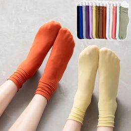 Women Socks 1Pair Spring Summer No Heel Solid Colour For Girls Soft Elastic Thin Breathable Pile Up Versatile Hosiery