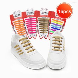 Shoe Parts 16pcs/lot Silicone Shoelaces No Tie Elastic Laces Special Shoestrings For Kid/Adult Lacing Rubber Sneakers Lace