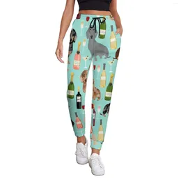 Women's Pants Dachshund Wine Woman Champagne Cocktails Aesthetic Joggers Spring Retro Graphic Trousers Big Size