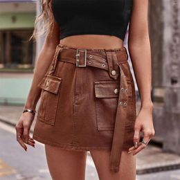 Skirts High Waist Cargo Mini Denim Women Fashion Multi Pockets Streetwear Short Culotte Y2K Jeans