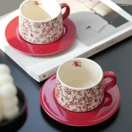 Coffee Pots Red Flower And Butterfly Cup Ceramic Tea Set Dish Animal Tablewar Wedding Housewarming Gifts