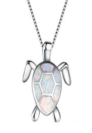 Cute 4 Colour Opal Turtle Necklace For Women Platinum Filled Pendants Necklaces Gift For Lovers Sweater Chain4046654
