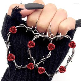 Dangle Earrings Gothic Wire Mesh Heart-shaped For Women's Fashion Punk Jewelry Retro Black Red Rose Drop Ear Hook