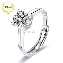 Wedding Rings JECIRCON 925 Sterling Silver Moissanite Ring Simple Personalised V-shaped 4-claw Diamond Jewellery 1-carat Opening Band for Women 240419