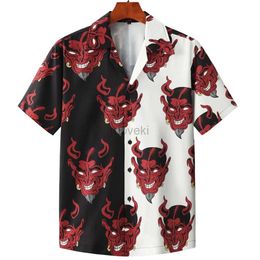 Ethnic Clothing New Hawaiian Shirt for Men Cuban Collar Devil Print Mens Shirt Fashion Streetwear Summer Short Sleeve Top Trendy Mens Clothing d240419