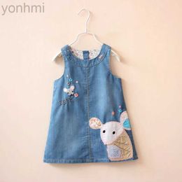 Girl's Dresses Cartoon Mouse Embroidery Little Girls Summer Denim Dress Cosy Sleeveless A-line Kids Dresses For Toddler Girl Clothing 2-6 Yrs d240423