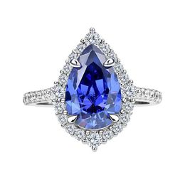 Wedding Rings 925 Sterling Silver Woman Ring Pear Shape 8*12 Tanzanite Blue High Carbon Diamond Ring Engagement Wedding Fine Jewellery Wholesale 240419