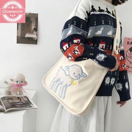 Bag Women Canvas Shoulder Little Lamb Embroidery Girls Cotton Cloth Crossbody Bags Large Capacity School Books Shopping