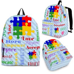 Backpacks YIKELUO Autism Awareness World Day/Puzzle Backpack Love Hope Printed Student Textbook Bag Light Blue Casual Travel Knapsack