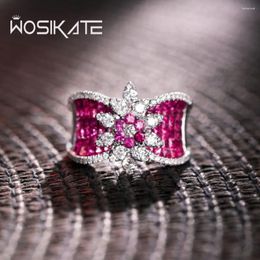 Cluster Rings WOSIKATE Luxury Micro Set Simulated Ruby Crown Ring For Women Fashion Jewellery Banquet Cocktail Female Hand Accessories