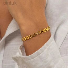 Chain Square Link Band Chain Style Bracelet Cool Classic Minimalist Stainless Steel Gold Plated Fashion Jewellery Gifts For Women d240419