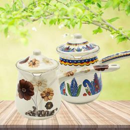 Mugs 700ml Enamel Small Milk Pot Long Handle Butter Melting Bucket English Coffee Cup Mini Brew Heating