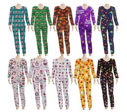 Sexy Women Jumpsuit Halloween Christmas Printed Long Sleeve Deep V Pyjamas Onesies Plus Size Ladies Fashion Party Bodycon Clothes 7068397