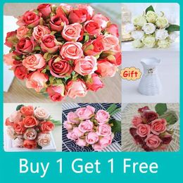 Decorative Flowers Rose Pink Silk Bouquet Bridesmaid Artificial Flower Wedding Party Home Garden Decoration Artifi