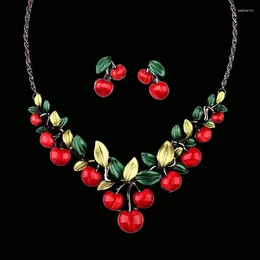 Chains Y2K Red Cherry Heart Beaded Choker Necklace Women Boho Beads Pendant Necklaces Vintage Irregular Egirl Jewellery