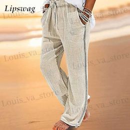 Men's Pants Bohemian Style Casual Pants Men Vintage Pleated Cotton Linen Thin Trousers Fall Mens Clothing Fashion Side Zip-up Straight Pants T240419