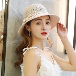 Berets Girls Outdoor Summer UV Protection Hat Wide Brim Straw Holiday Breathable Fisherman Hats Ladies Panama Caps With Ribbon