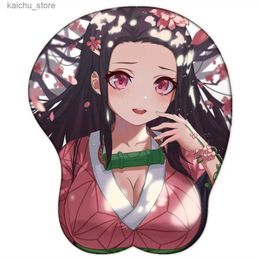 Mouse Pads Wrist Rests Anime Kamado Nezuko 3D Breast Sexy Mouse Pad Cute kawaii Mousepad with Soft Wrist Rest 2way Fabric gaming Desk Mat Y240419 Y240XNO8