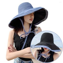Berets Foldable Big Brim Beach Cap Spring Summer Anti-UV Sun Hat Fisherman Portable Bucket Panama For Outdoor Activities