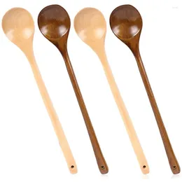 Coffee Scoops 4 Pcs Wooden Mixing Spoon Long Handle Soup Spoons For Kitchen Stirring Cooking