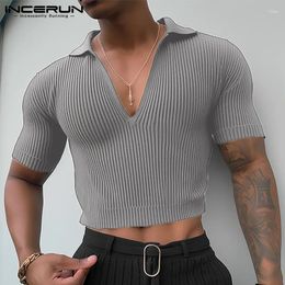 Men's T Shirts American Style Knitted V-neck Well Fitting T-shirts Casual Streetwear Male Short Sleeved Camiseta S-5XL INCERUN Tops 2024