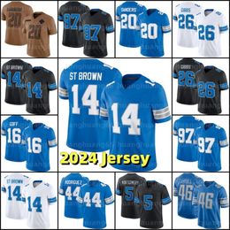 14 Amon-Ra St. Brown Jahmyr Gibbs Fußballtrikot Sam Laporta Barry Sanders Jared Goff Jameson Williams Malcolm Rodriguez Brian Branch Jack Campbell David Montgomery