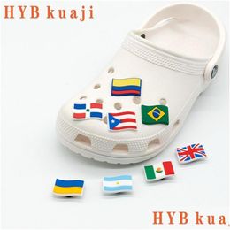 Shoe Parts & Accessories Hybkuaji Custom National Flag World Country Charms Wholesale Shoes Decorations Pvc Buckles For Drop Delivery Dhptd