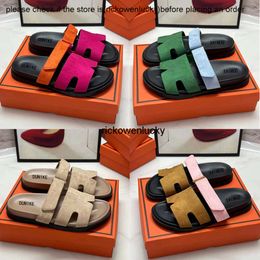 H Chypre Designer Sandals Slippers Womens Noir Calfskin Leather Blue Canvas Fuchsia Orange Black Suede Flats Slides Summer Beach Women Sandal Shoes Big Size 5-12