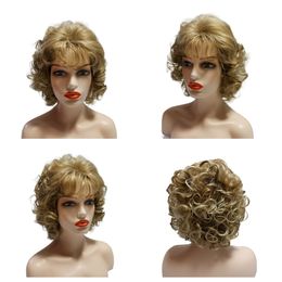 Blonde Short kinky Wig Curly Wig for White Black Women Natural Synthetic High Fiber French Deep and Bohemian Loose Deep Curly Daily wear Elegant and charming