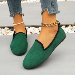 Casual Shoes Women's Suede Round Toe Loafers Fashion Flat Solid Color Women Walking Large Size Slip-On Shallow Mouth