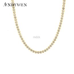 Pendant Necklaces ANDYWEN 925 Sterling Silver Gold Zircon CZ Charm Choker Long Chain Necklace 2021 Wedding Luxury Jewelry Special Chain Soft Jewel 240419