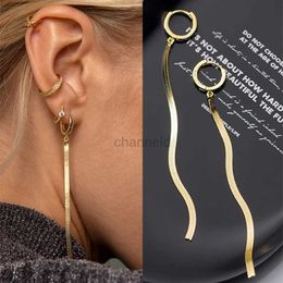 Other Fashion Stainless Steel Gold Color Long Tassel Earrings for Women Simple Geometric Unique Korean Earrings Wedding Jewelry Gifts 240419