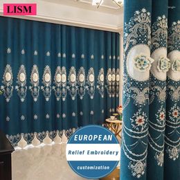 Curtain European Luxury Curtains For Living Room And Bedroom Gauze Relief Embroidery Jacquard Villa Lace Blackout Fabric Custom