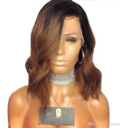 13X4 Honey Blonde Lace Front Human Hair Wigs T1B27 Colour Brazilian Remy Hair Short Bob Wig Black Root Bleached Knots25533941517296