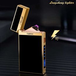 Longsound Metal Windproof Pulse Dual Arc Plasma Electric Lighter with Light Digital Display Power USB Rechargeable Lighter Gifts