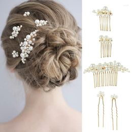 Hair Clips 5Pcs Crystal Peal Pearl Comb Headband Hairpins Hairbands Wedding Jewelry Headwear Bridal Accessories