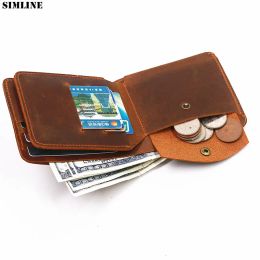 Wallets 100% Genuine Leather Wallet For Men Male Handmade Natural Cowhide Short Trifold Men's Purse With ID Card Holder Coin Pocket Bag