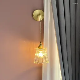 Wall Lamp Nordic Girls Princess Brass Glass Indoor Child Light Modern Warm Japanese Bedroom Long Line E27 Sconce Arandela